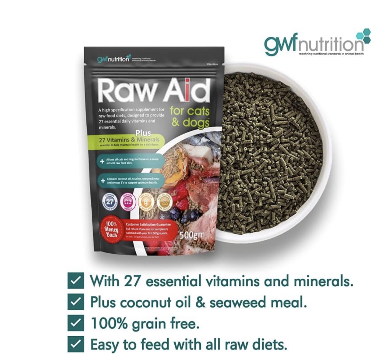 GWF Nutrition Raw Aid Supplement for Cats & Dogs 500gm Brand: GWF Nutrition