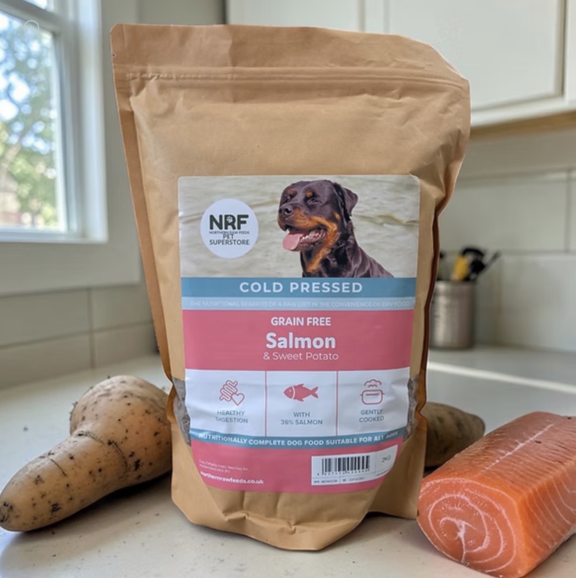 N.R.F Cold Pressed Raw Dog Food Sweet potato and salmon 2kg